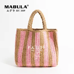 Evening Bags MABULA Fashion Striped Women Straw Bags Handwoven Summer Beach Female Casual Top Handle Handbag Luxury Design Shoulder Bag 230818