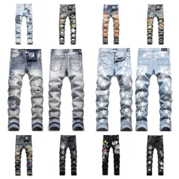 Projektant Amelis Men's Jeans High Street Haftowane fioletowe dżinsy haftowane spodnie Extra duże otwarte panele dżins