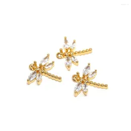 Charms 2pcs Classy Dragonfly Earrings 24K Gold Color Plated Brass Zircon Pendant 14.6x14.2mm Earring Jewelry Necklace Making