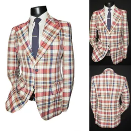 格子縞の男性ウェディングコートNotched Lapel Tuxedos Slim Fit Groom Wear Business Office Blazer 1つのジャケットのみ