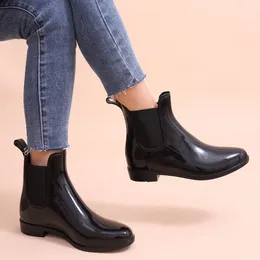 Buty Shevalue Chelsea Rain Błyszcząca kostka Wodoodporna górna część palca elastyczna opaska niska podeszwa moda bez poślizgu panie 230821