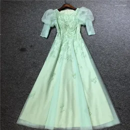 Party Dresses Real Pos Green Color Hand Beads Half Sleeves O-neck A-line Floor Length Formal Prom Dance Birthday Evening Dress