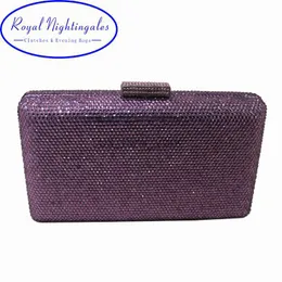 Kvällspåsar Royal Nightingales Purple Hard Box Case Crystal Clutches and Evening Bags For Womens Matching Shoes and Dress HKD230821