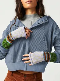 Jackets femininos 2023 Autumn Winter Stitching suéter capuz de manga longa de manga longa Lazy Lazy Style Zipper Capeled Coat Jacket Womens and Coats 230821