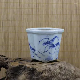 Bottles 1Pcs Chinese Blue And White Porcelain Shrimp Design Flowerpot