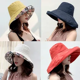 Berets 2023 Women's Hat Bucket Panamanian Women Four Seasons Fisherman Big Brim Double-Sided Sun Visor Cap