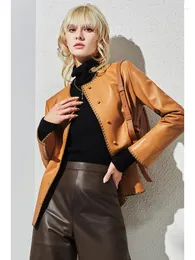 Damen Leder Natural Jackets Frau Schaffellschichten Lambskleidung Mode 2023 Luxus in äußerer Kleidung Coco Style Gelbgelb