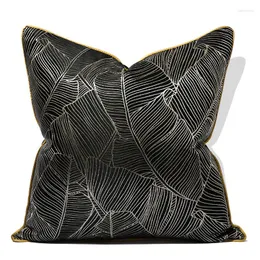 Travesseiro preto cor preta brilhante folha de palmeira jacquard capa decorativa capa de arte moderna sofá de cama coussin