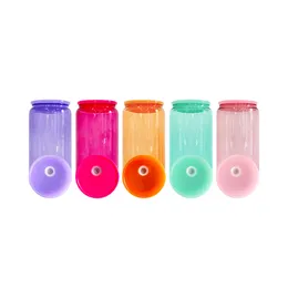 Пустой сублимационный стакан Yipai, 16 унций, боросиликатный, прозрачный, цветной, конфетное желе, пивной стакан, стаканы для питья с разноцветными пластиковыми крышками