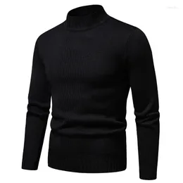 Herrtröjor 2023 Mens High Collar Casual tröja Autumn Winter Solid Color Tee Shirt Bottoming Black