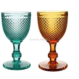 Şarap Gözlükleri Retro Bardaklar Amber Kabartma Pırlanta İçme Meyve Suyu Düğün Partisi Şampanya Kupası Cam 300ml 10oz Goblet 230818