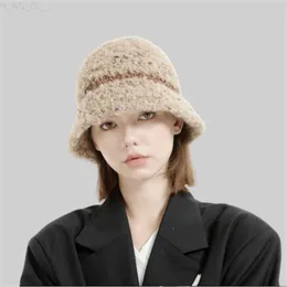 Korean Women's Cute Bucket Hat Wool Blended Woolen Yarn Bucket Hat Vintage Knitted Fisherman's Hat Outdoor Fashion Panama Hat L230821