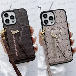 Luxurys Designer Flower Letter Phone Case para iPhone 15 14 13 12 11 Pro Max X Xs Xr 8 7 Plus Cartão de couro Bolso Zipper Capa de armazenamento Samsung S23 S22 S21 S20 Ultra Note 20 10