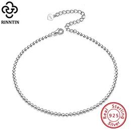 Anklets Rinntin 925 Sterling Silver Beads Chain Anklet for Women Fashion Justerbar Summer Beach Foot Armband Anklets smycken SA13 230821