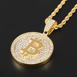 Hänghalsband män hiphop bitcoin hänge halsband med 4mm zirkon tenniskedja is av bling hiphop halsband mode smycken btc hänge 230821