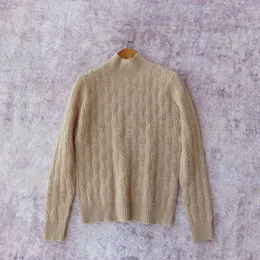 Kvinnors tröjor Cashmere Wool Half Turtleneck Twist tunt varm och bekväm kabelblomma Autumn Vintertröja botten Skjorta