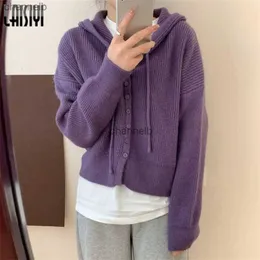 Women's Knits Tees LAISIYI Korean Fashion Sweater Soft Women Cardigan Purple Knitted Sweaters 2023 Autumn Winter Cardigan Long Sleeve Knitted Top HKD230821