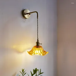 مصباح الجدار الشمال الياباني النحاس LED E27 Retro المنزل ديكور السرير بجانب المعاد