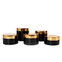 Cream Containter Refill Bottle Empty PET Glossy Black Cosmetic Wide Mouth Pots Shiny Gold Cap 50g 80g 100g 150g 200g 250g Skincare Plastic Jars With Lids