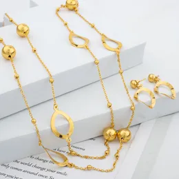 Ohrringe Halskette Dubai Gold Farb Schmuck Set Mode Langkette Halskette Ohren Set afrikanischer Braut Schmuck für Frauen Hochzeitsfeier Geschenke 230820