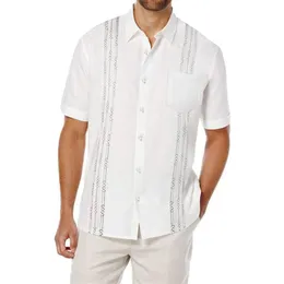 Camisas casuais masculinas Men manga curta Guayabera Summer para botão de colarinho virado masculino com o PocketMen's2592