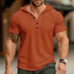 Men's T Shirts Fashion T-Shirt Men Short Sleeve Hooded Button Slim Fit Tshirts Spring Summer Sold Color Clothing Casual Male Tees Tops