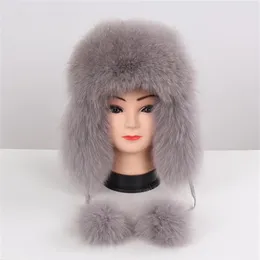 Women Natural Fur Russian Ushanka Hats Winter Thick Warm Ears Fashion Bomber Hat Female Genuine Real Caps 201019241h