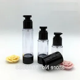 15g 30g 50g svart luftlös flaska med platt pump, kosmetisk serumlotionsgelförpackningsflaska, plastvakum 20st/parti BSOHC