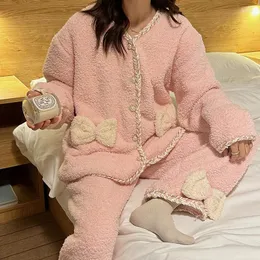 Women's Sleepwear Pajamas Women Winter Long-sleeved Thickened Sweet Rice Grain Velvet Outerwear Home Clothing Two-piece Suit Student