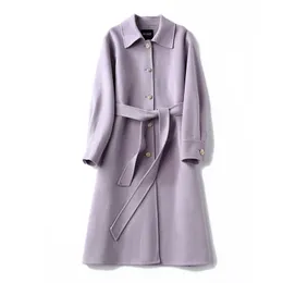 Wool wełniana mieszanki jesienne i zimowe fioletowe wełniane płaszcz francuska mniejszość sylwetka kaszmirowa Kobiety za darmo podwójne 230818