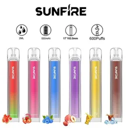 Кристаллы Sunfire одноразовая электронная сигарета Vape Pen Device 600 Puffs 400 мАч аккумулятор 2,0 мл Предварительно заполненный Puff 600 Ondayable E Cigarette Direct Factory Supply