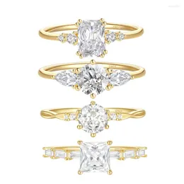 Cluster Rings BOAKO 925 Sterling Silver Women's Single Zircon Finger Delicate Wedding Ring Sparkling CZ 18K Gold Plated Gift