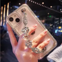 Luxury Diamond Clear Cases Bling Armband Handband Glitter-handledskedja Anti-Scratch 3D-stötsäkert skyddsskydd för iPhone 15 14 13 12 11 Pro Max 8 7 Plus SE2