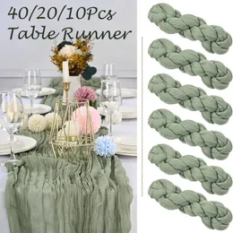 Table Runner 40/20/10pcs Cheesecloth Table Runner Sage Green Wedding Road Linen Linen Guonze Garza Tovaglia da pranzo Cover per festa 230818