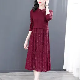 Casual Dresses 2023 Fashion Solid Color Sticked Dress Women's Autumn and Winter Vintage Long Sleeve Loose Fit Holiday Vestidos