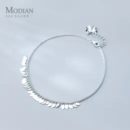 Anklets Modian Genuine 925 Sterling Silver Oval Light Tassel Anklet for Women Fashion Bracelet Foot Chain Fine Jewelry Accessories 230821