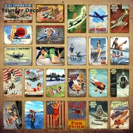 Model Airplane Metal Sign Pin Up Girls Vintage Poster American Air Plane Wall Art Painting Pub Bar Home Man Cave Living Room Funny Decor Sexy Girl Sticker 30X20CM w01