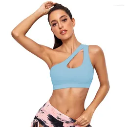 Strój jogi sportowy stanik fitness top dla kobiet siłownia seksowna jedno ramię solidna wyściełana kamizelka sportowa