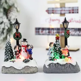 Dekorative Objekte Figuren glühend Weihnachtsdorfharz Ornament Tree House Gebäude Jahr Figur Dekoration für Kinder Geschenk 230818