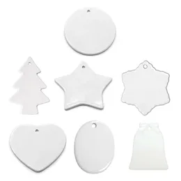 Sublimation 3 Inch Christmas Ceramic Ornaments Pendant Xmas Tree Decor Double Sided Heat Transfer Print with Rope