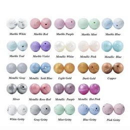 100 PCS 15 MM Round Marbles & Gritty Silicone Beads Baby Teething Food Grade Silicone Teether BPA Necklace Baby Accessories 2300D