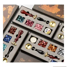 Candles Fire Lacquer Sealing Wachs Seal Set DIY Custom Stamps Box Kit Umschlag Hochzeitsverpackung Geschenke Postkarte Drop Lieferung Home Gard Dhpyk