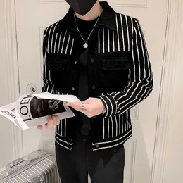 Herrjackor varumärke kläd ull blandning trenchrock hommes veste largo hombre ullrock män kort koreansk smal plädjacka män stripe coat j230821