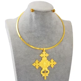 Örhängen halsband Anniyo Big Size Pendant Chokers krage och 1 cm små örhängen Etiopiska smycken uppsättningar Eritrean African Habesha #332106 230818