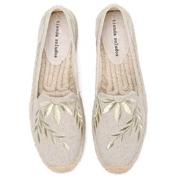 Dress Shoes Round Toe Womens Espadrilles Flat Real Platform Rubber Slipon Casual Floral Zapatillas Mujer Sapatos Hemp 230818