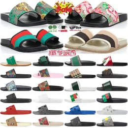 High Quality Designer Rubber Slide Womens G Pursuit Web Slippers Fashion Ace Bee Slipper Leather Flats Tigers Matelasse Blooms floral Mens for women Summer slides