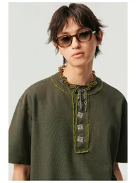メンズTシャツA2399春と夏のコットンワッフルウールインターレイヤーデザインスクエアバックルカラー短袖Tシャツ