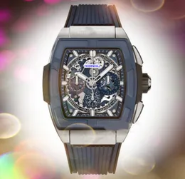 인기있는 남성 완전한 기능적 스톱워치 시계 고무 버클 시계 석영 운동 크로노 그래프 Lumious Hollow Skeleton Dial Watch Montre de Luxe Day Gifts 12