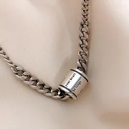 Chains FoYuan Silver Color European And American Port Style Design Spring Necklace Women's Vintage Cylindrical Pendant Jewelry