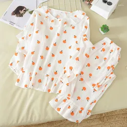 Women's Sleep abbigliamento primaverile e autunno signore in cotone in cotone pigiami pantaloni a maniche lunghe 2 pezzi Cute da casa di ricamo fresco di ricamo fresco